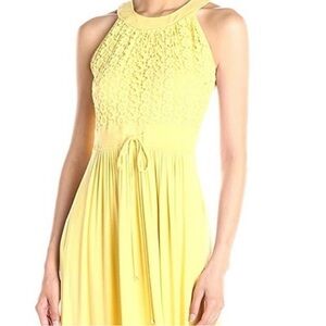 Calvin Klein Sundress Halter‎ Neck Floral Crochet Sleeveless Yellow Size 4